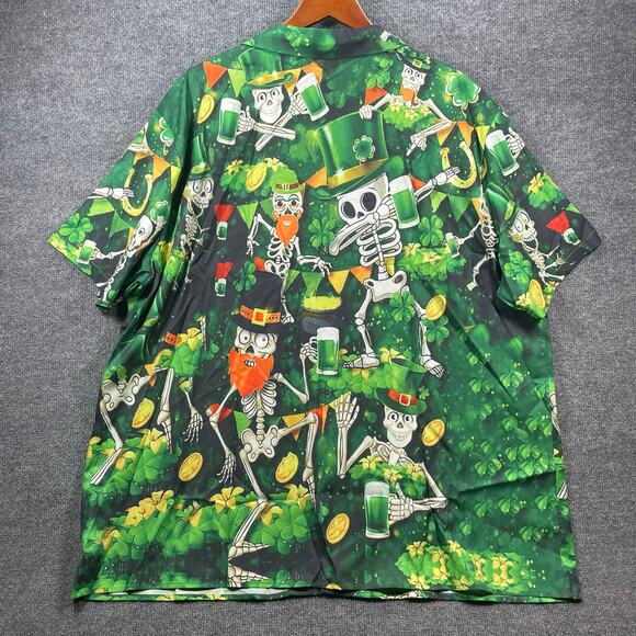 Misslook Button Up St. Patrick's Day Drunken Skeleton Shirt Men's 4XL Green Fun - Picture 9 of 10